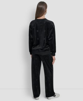 Petite Debossed Velour Logo Detail Pull-On Sweater