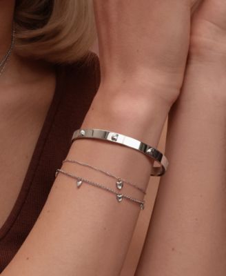 Mini Heart Silver Tone Stainless Steel Bangle Bracelet