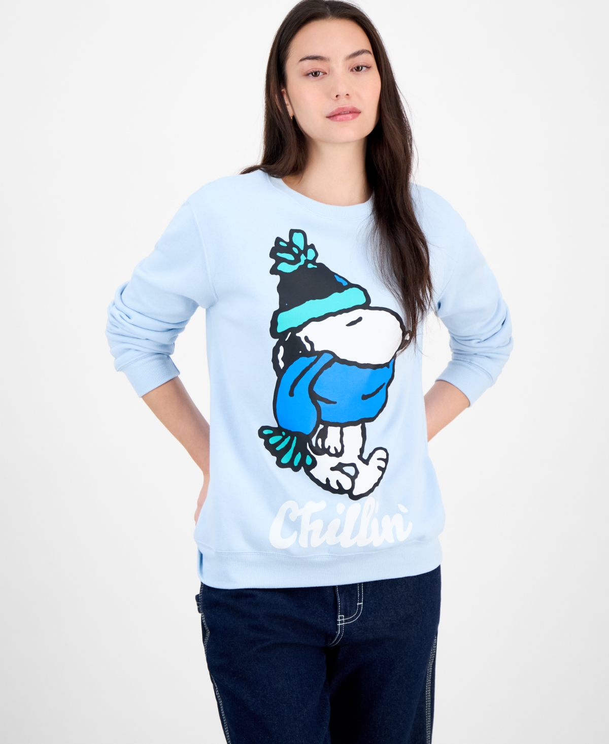 Love Tribe Juniors' Snoopy Chillin Sweatshirt In Blue