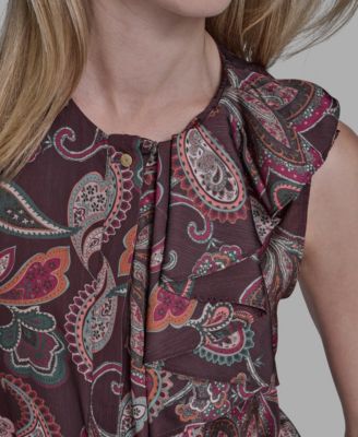 Women's Printed Ruffle Button-Down Top