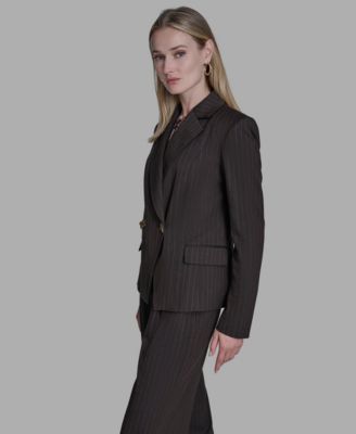 Women's Pinstripe Peak Lapel Notch Collar Jacket