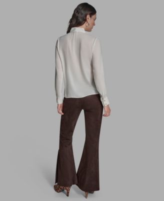 Women's Button Down Tie Neck Blouse