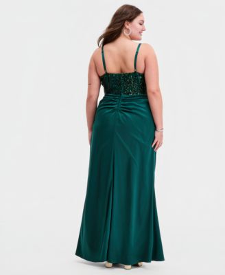 Trendy Plus Size Satin Ruched Sequin Gown
