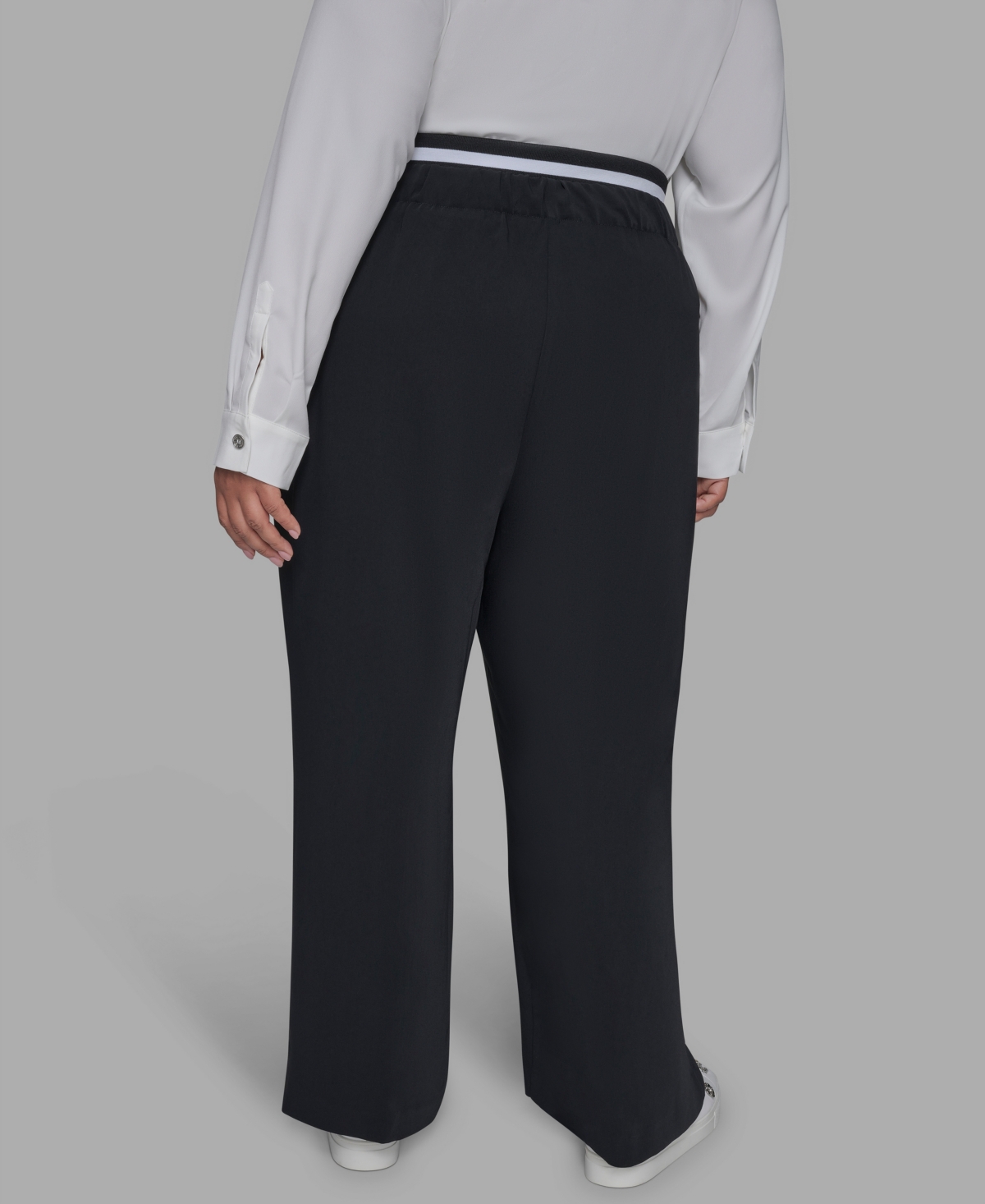 Karl Lagerfeld Plus Size Double Waistband Long Casual Pants In Black