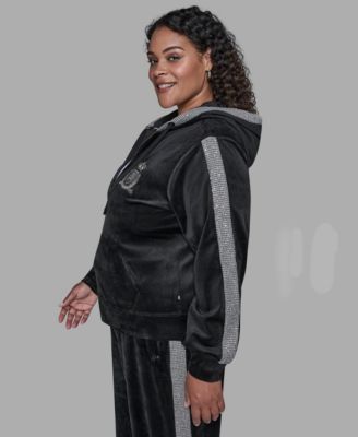 Plus Size Double Waistband Velour Jacket