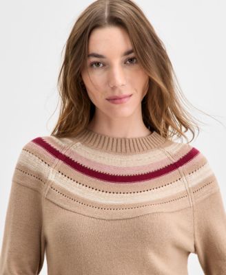 Women's Striped Yoke Crewneck Sweater 