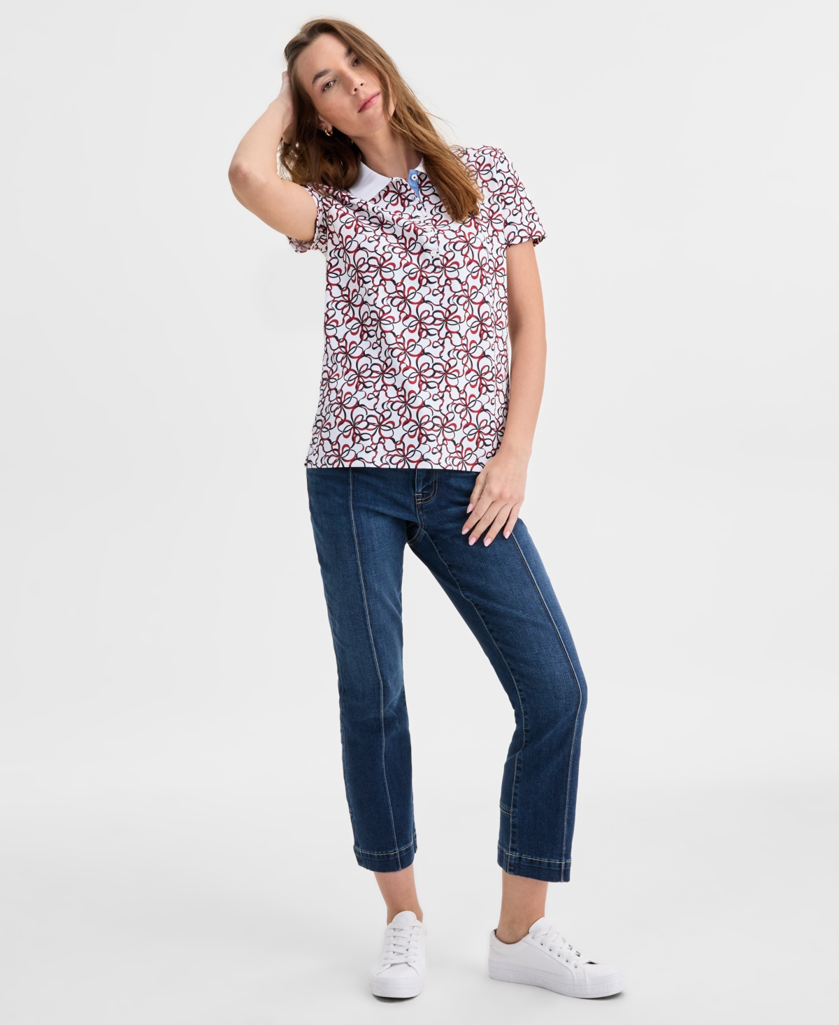 Nautica Jeans Women's Ribbons Short-Sleeve Polo Shirt