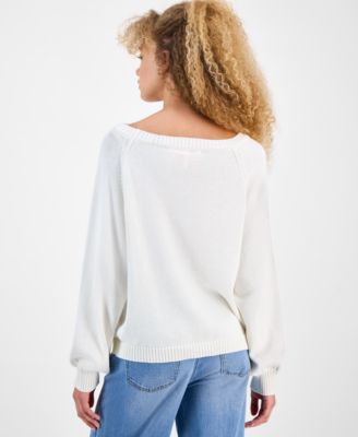 Juniors' Cotton Bow-Appliqu&eacute; Boat-Neck Sweater