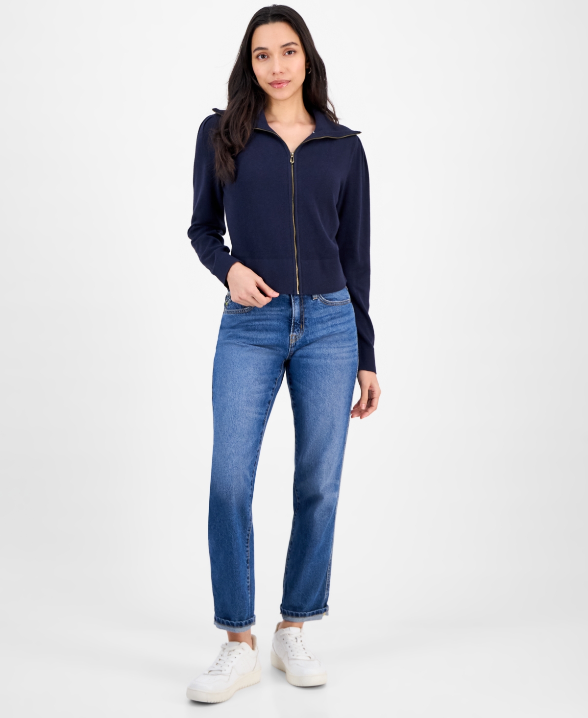 Nautica Jeans Women's Cotton Zip-front Cardigan Sweater In Blue