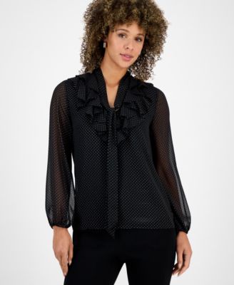 Kasper - Women's Tie-Front Ruffled Blouse