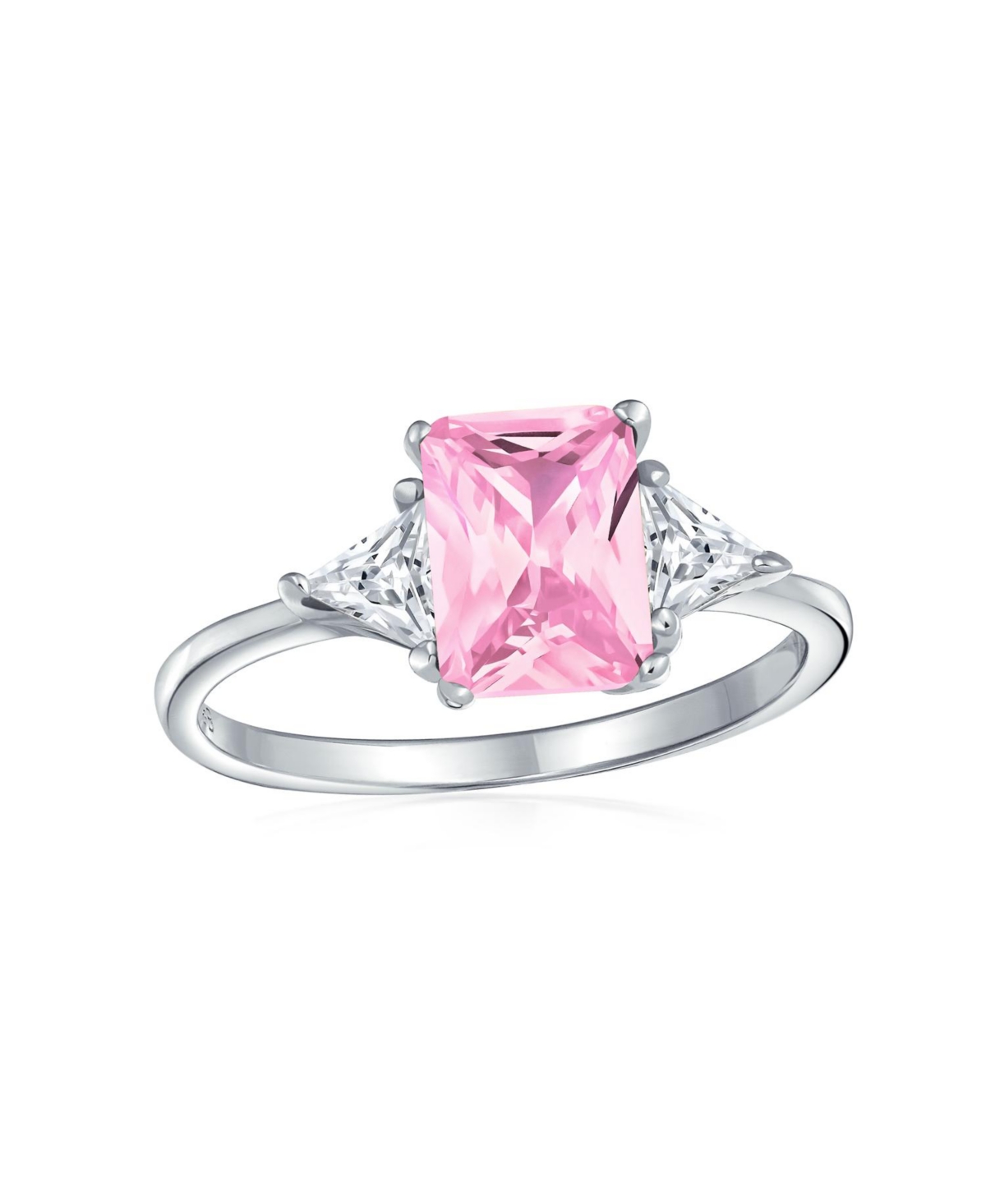 Bling Jewelry Sterling Silver 3CT Pink Princess Cut Cz Promise Ring with Trillion Side Stones