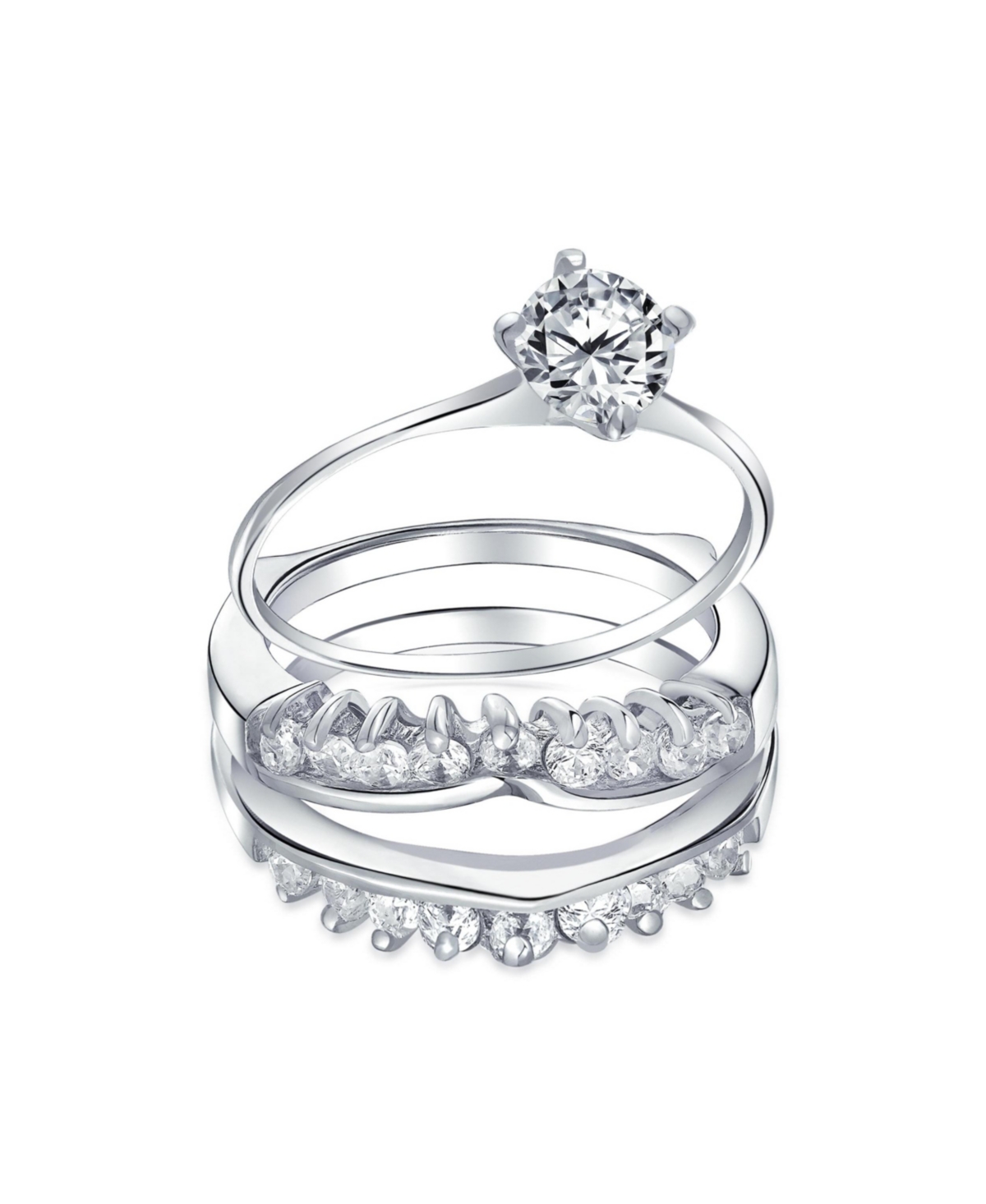 Bling Jewelry Solitaire Round Cubic Zirconia Promise Ring Band Set Cz Guard Enhancers Sterling Silver