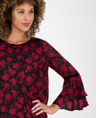Women's Printed Flare-Sleeve Blouse, Regular & Petite