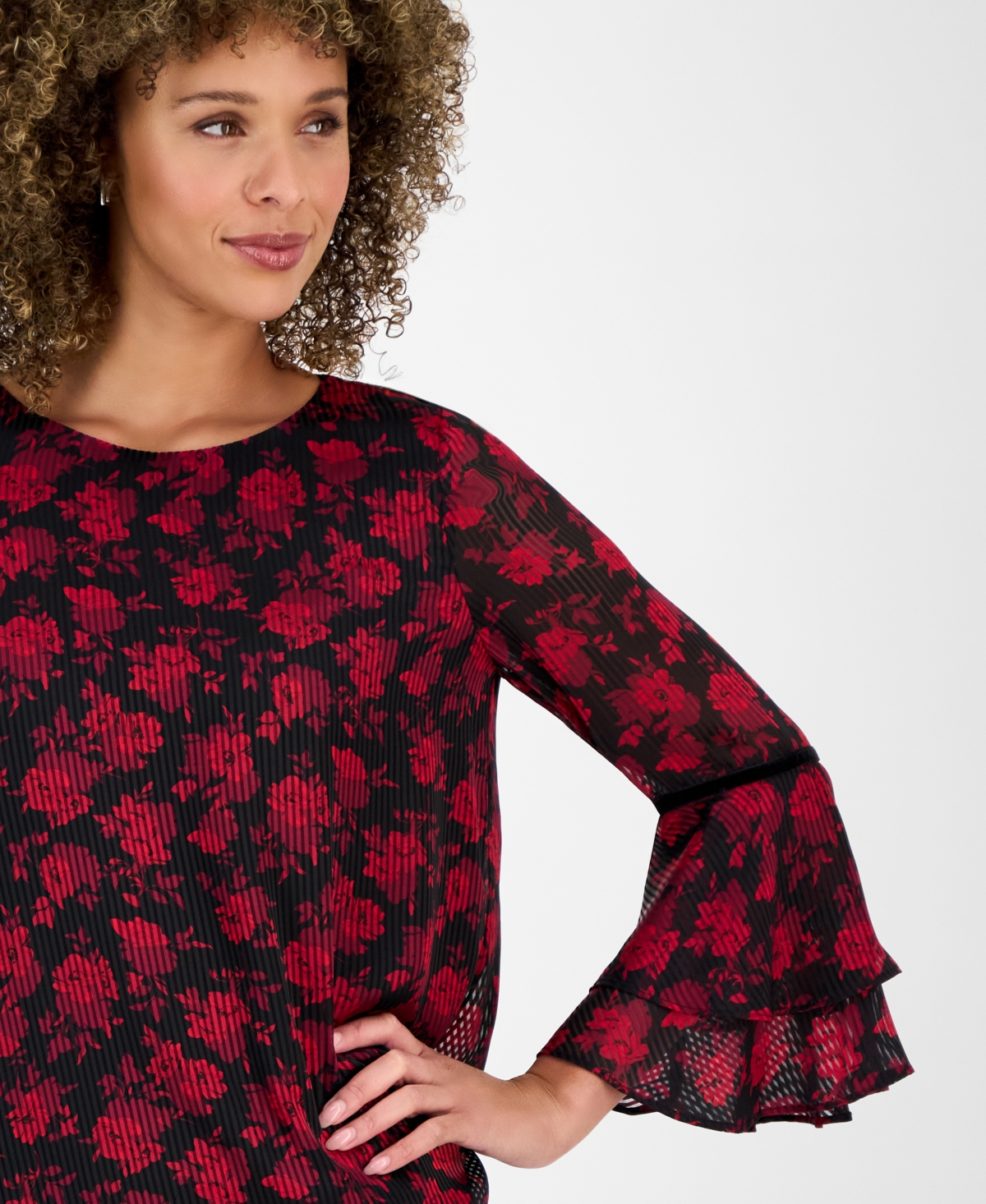 Kasper Women's Printed Flare-sleeve Blouse In Multi