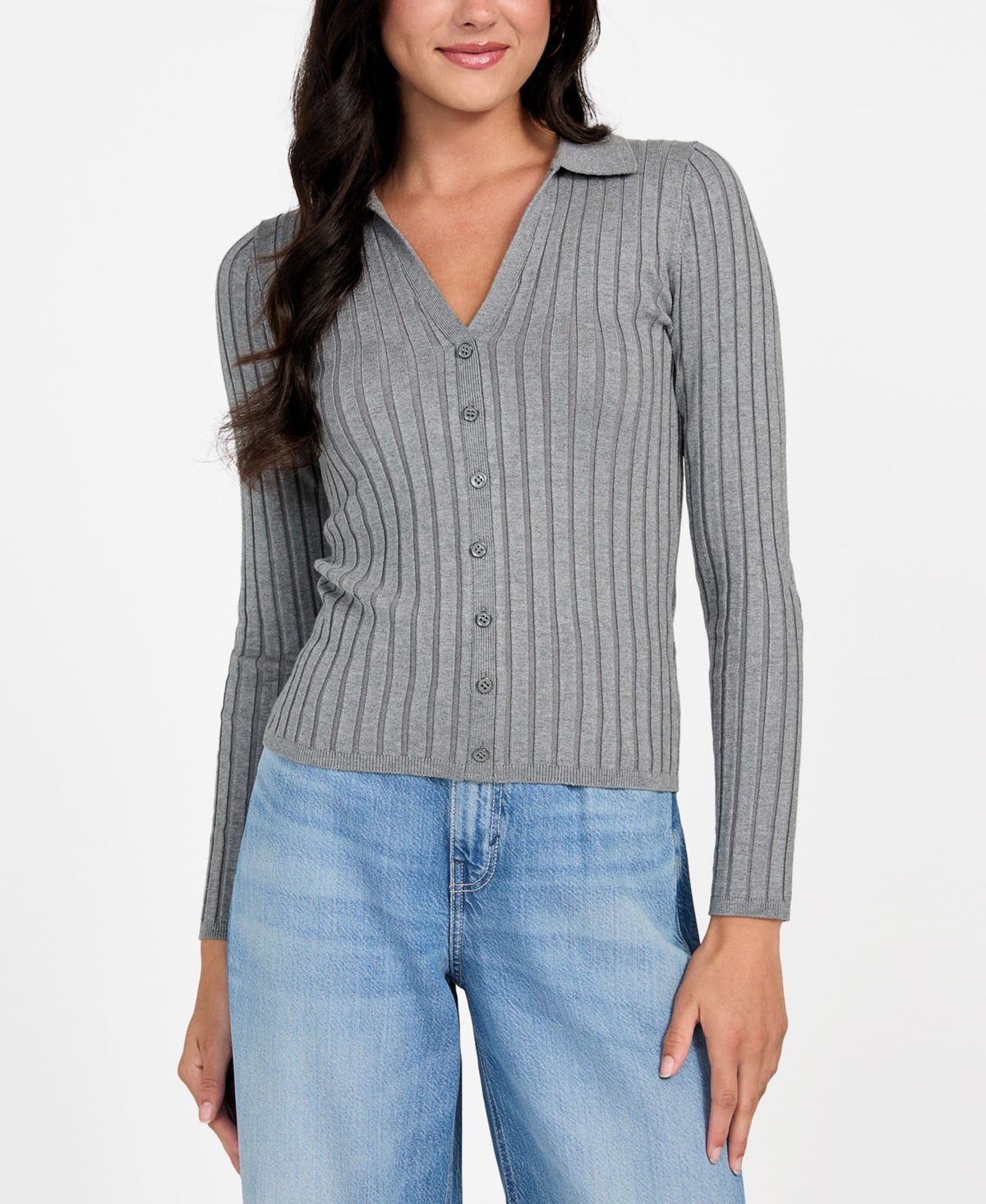 Guess Miranda Rib Cardigan In Gray