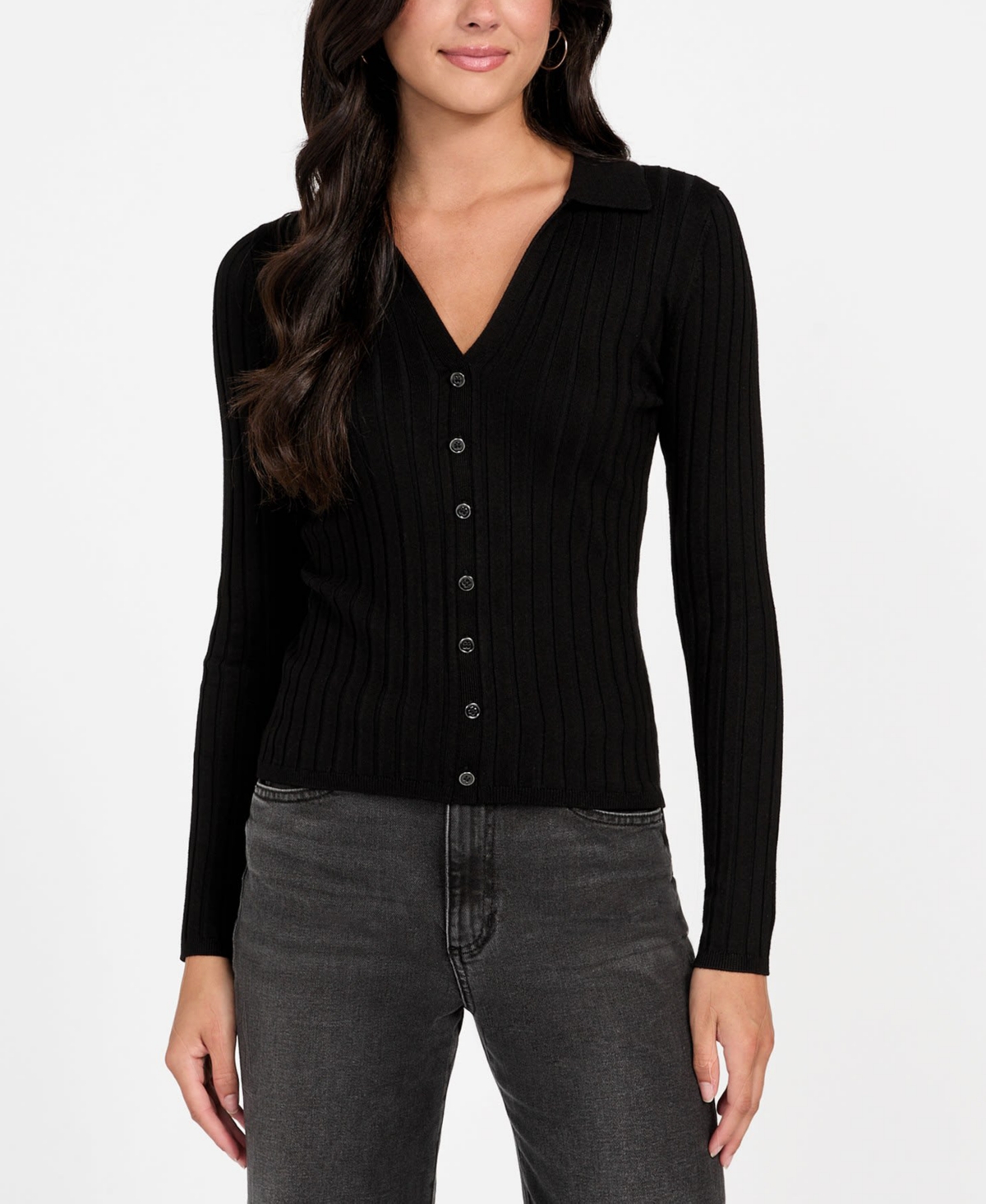 Guess Miranda Rib Cardigan In Black