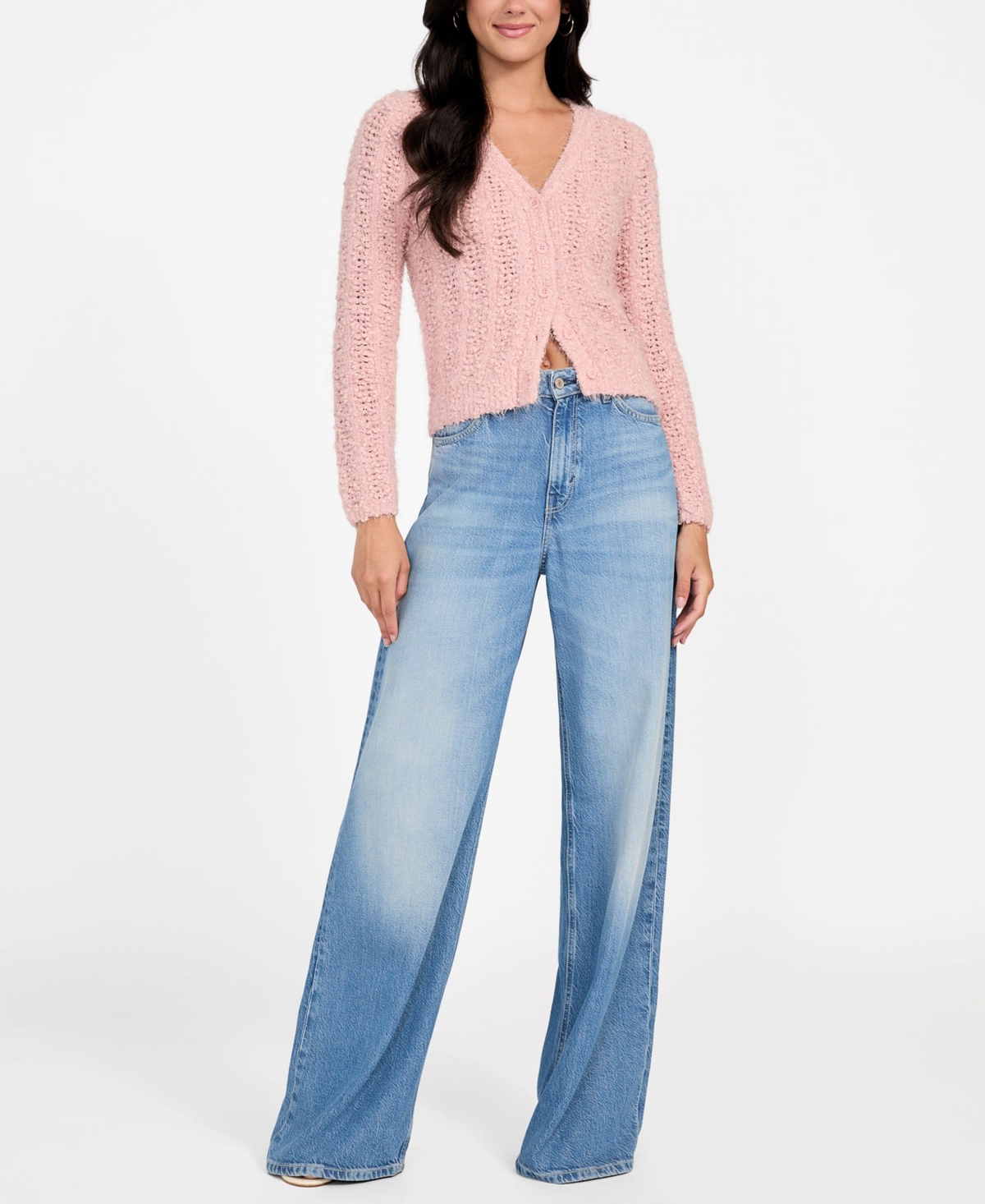 Guess Women's Bea Open Stitch Long Sleeve Cardigan Sweater In Pink