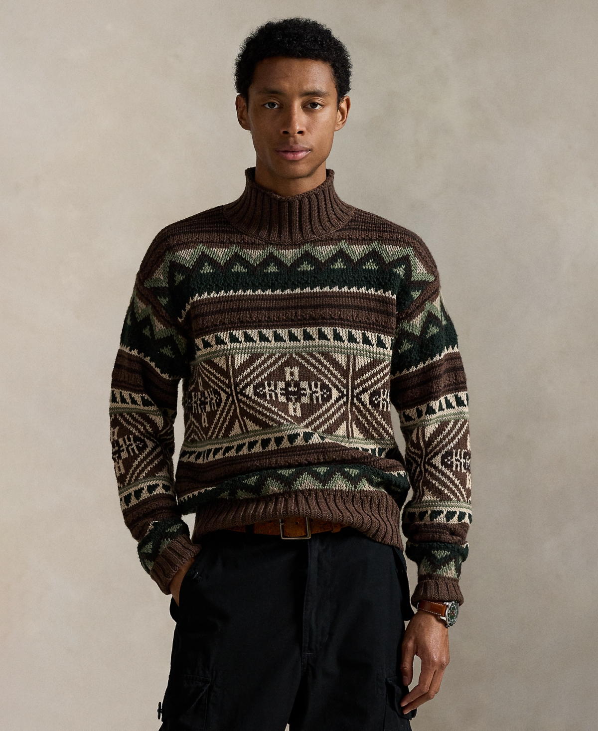 Polo Ralph Lauren Geometric Cotton Blend Sweater In Brown