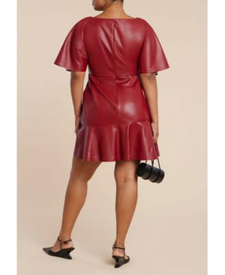 Women's Plus Size Drapey Faux Leather Mini Dress