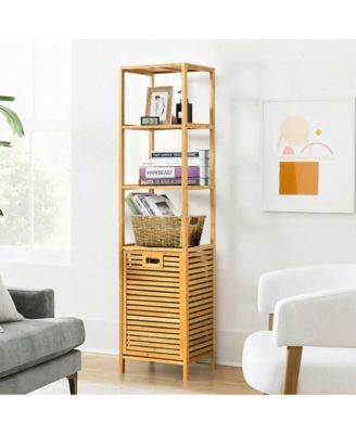 Bathroom Tilt-out Laundry Hamper Bamboo Tower Hamper w/3-Tier Shelves