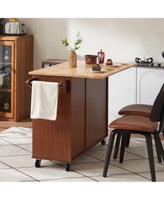 53.8" Rolling Kitchen Island with Drop Leaf, Storage Cabinet, 3 Drawers & Wood Top, Mobile Kitchen Cart on Wheels