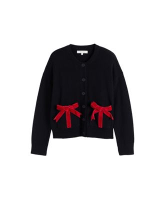 Women's Wool-Cashmere Velvet Bow Cardigan