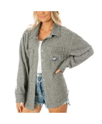 Gameday Couture - Women's Gray Philadelphia Eagles Oversized Long Pass Button-Up Shacket