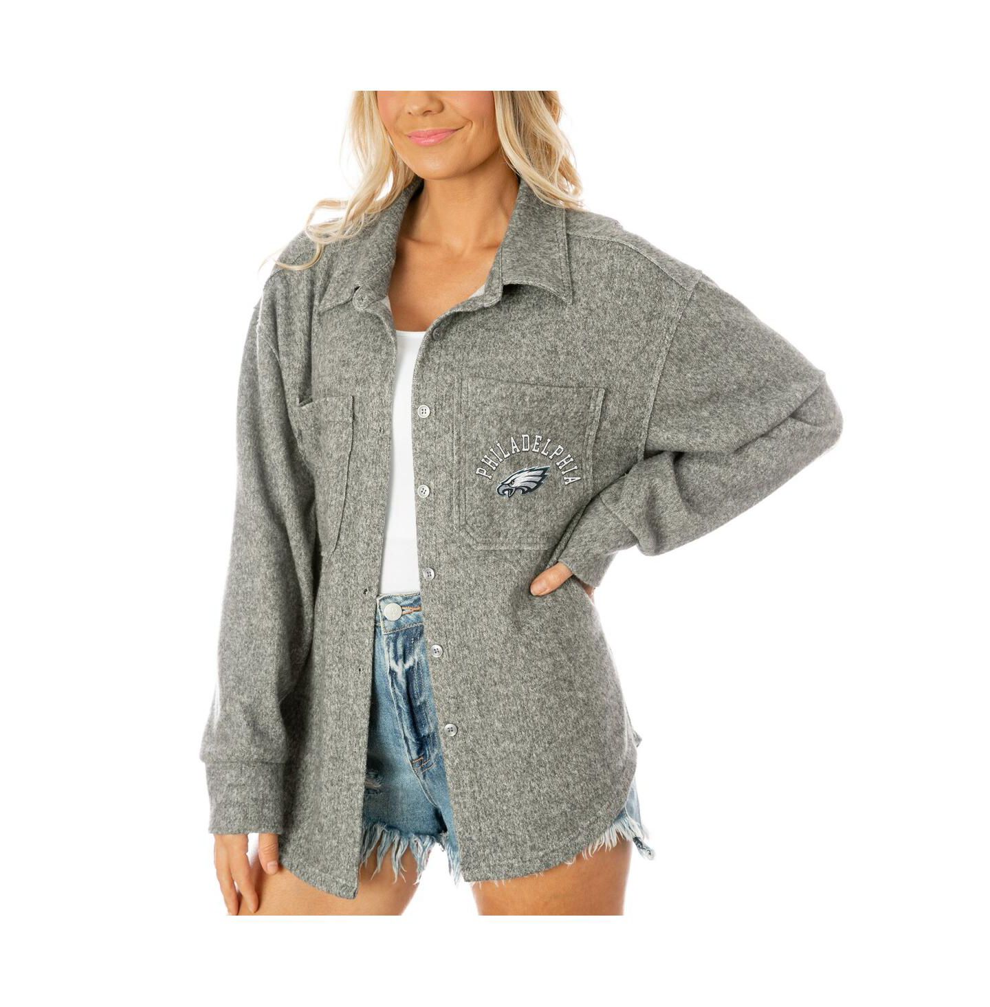 Женские куртки Gameday Couture Gray Philadelphia Eagles Oversized Long Pass Button-Up Shacket — фото 1