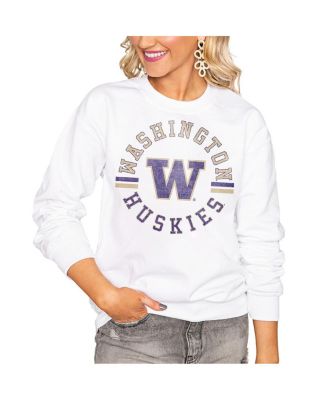 Women's White Washington Huskies Oversized Vintage Days Perfect Crew Sweatshirt