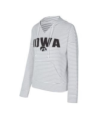 Men's White/Gray Iowa Hawkeyes French Terry Striped V-Neck Pullover Hoodie