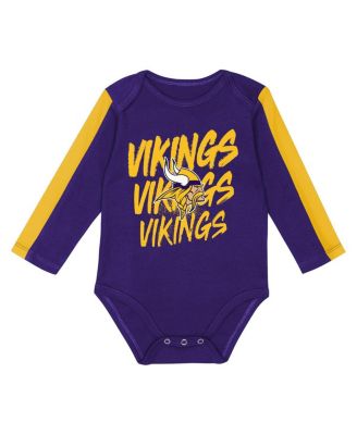 Baby Boys and Girls 3-Piece Purple/Gold Minnesota Vikings Double Down Creeper and Pants Set