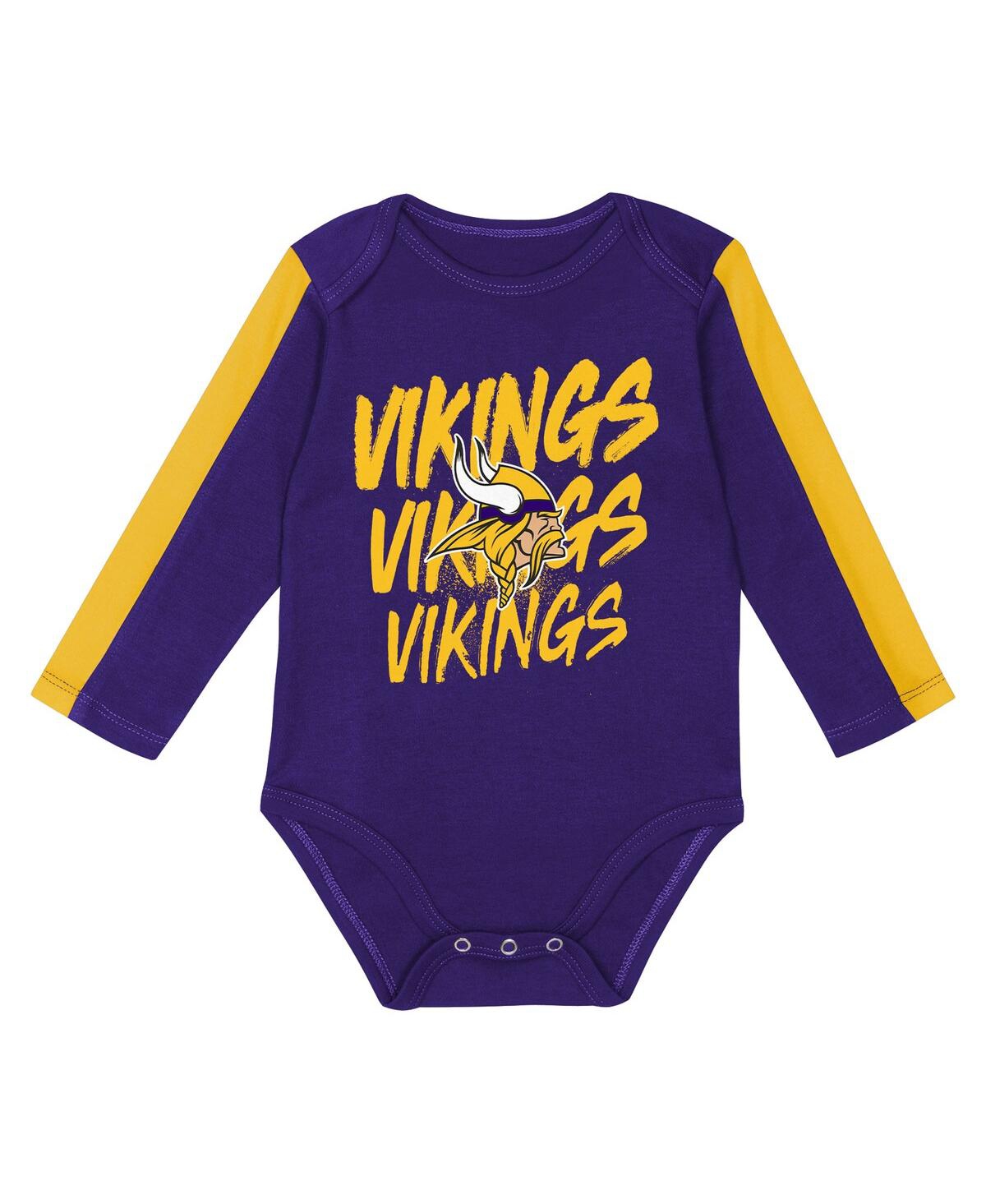 Outerstuff Baby Boys And Girls 3-piece Purple/gold Minnesota Vikings Double Down Creeper And Pants Set In Multi