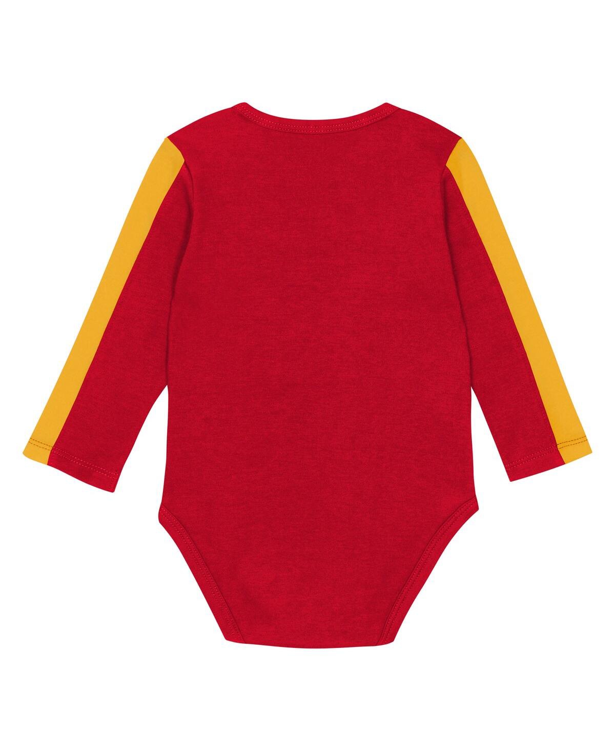 Outerstuff Baby Boys And Girls 3-piece Red/gold Kansas City Chiefs Double Down Creeper And Pants Set In Multi