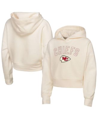 Outerstuff - Big Girls Cream Kansas City Chiefs Oversized Cropped Blitz Hoodie