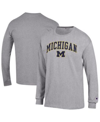 Champion - Men's Heather Gray Michigan Wolverines Arch Over Logo Long Sleeve T-Shirt