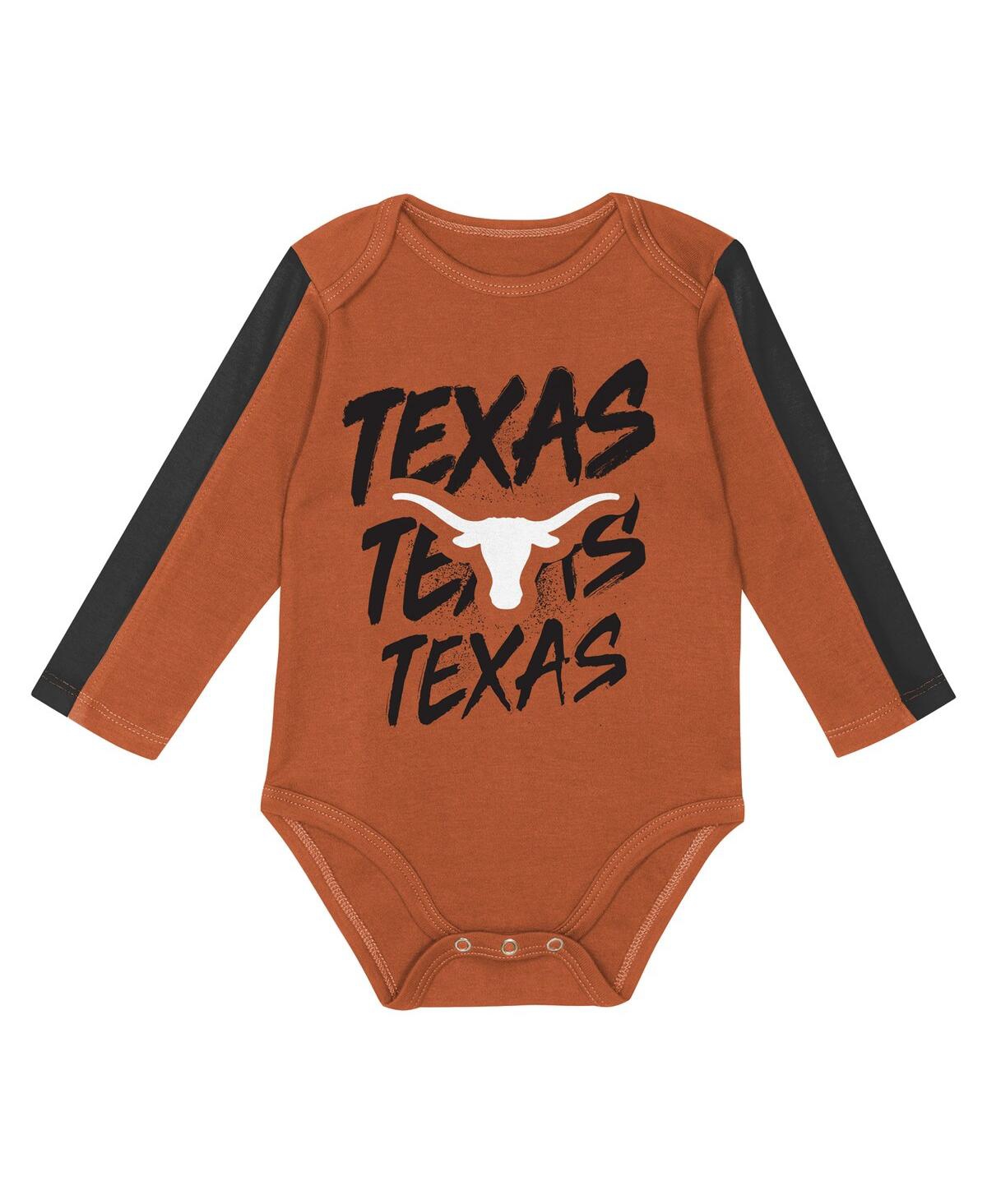 Outerstuff Baby Boys And Girls 3-piece Orange/black Texas Longhorns Double Down Creeper And Pants Set In Multi
