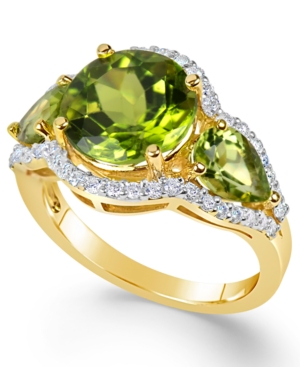 image of Peridot (4-3/8 ct. t.w.) and Diamond (3/8 ct. t.w.) Three-Stone Ring in 14k Gold