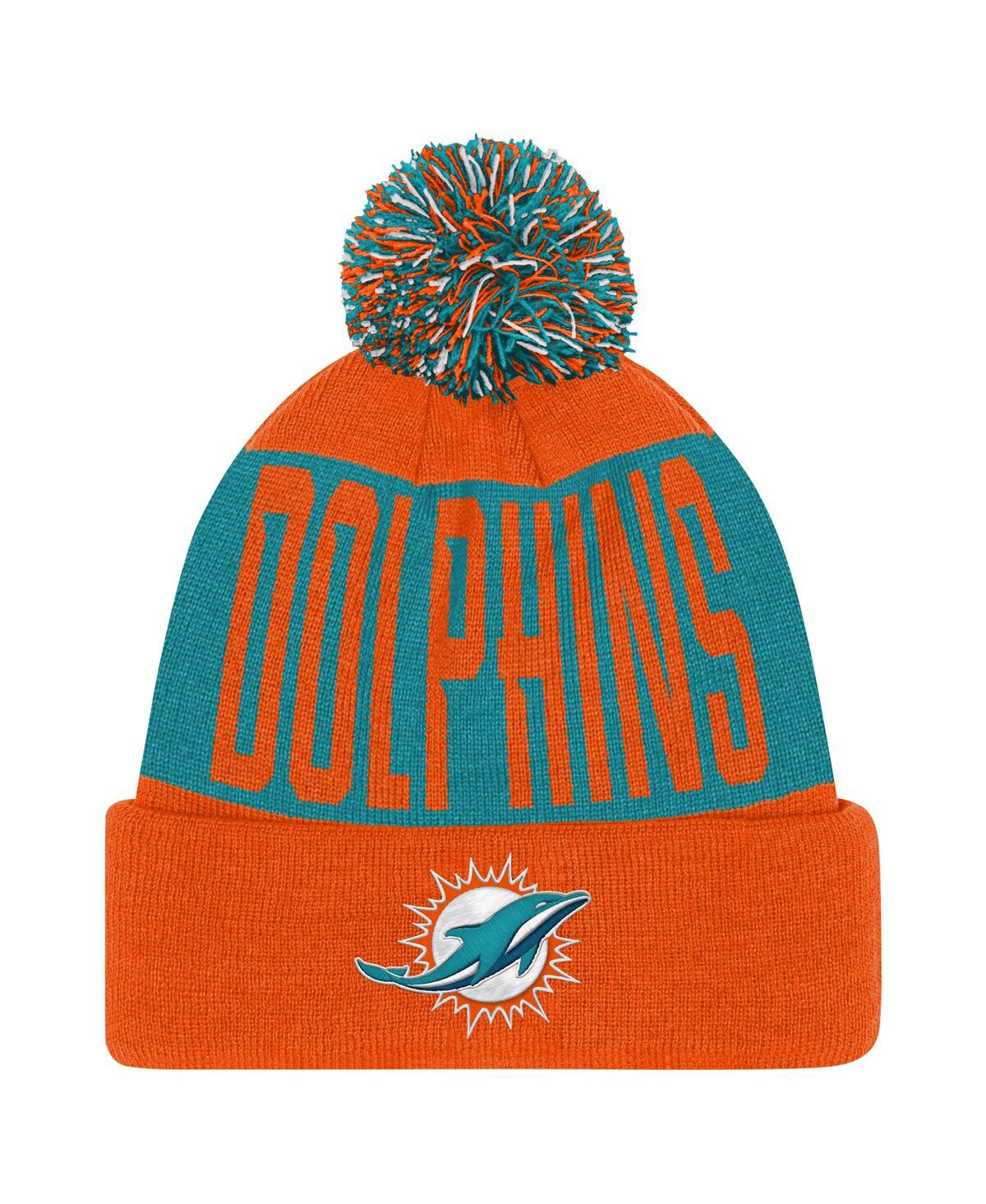 Outerstuff Big Boys And Girls Aqua/orange Miami Dolphins Bevel Cuffed With Pom Knit Hat In Multi