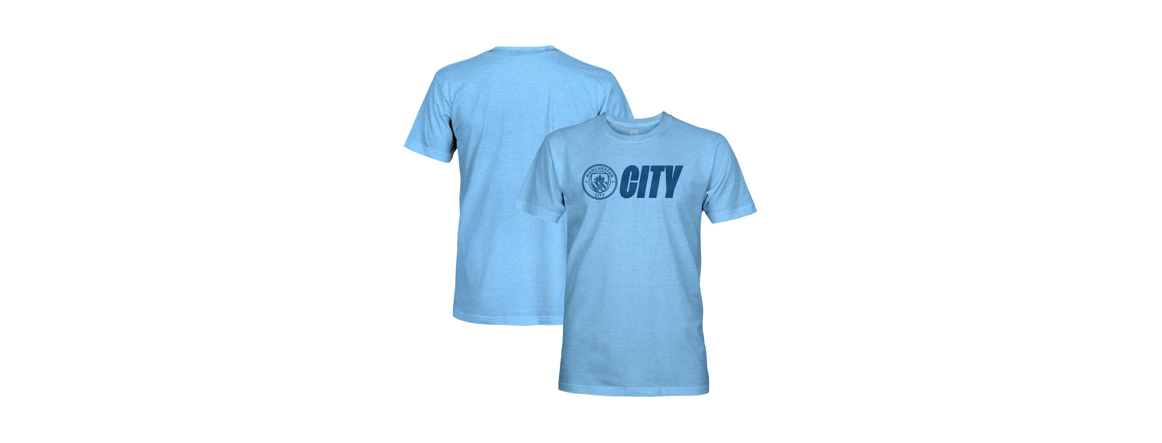 1863FC Men's Sky Blue Manchester City Mono Badge Lock-Up Retro Tri-Blend T-Shirt