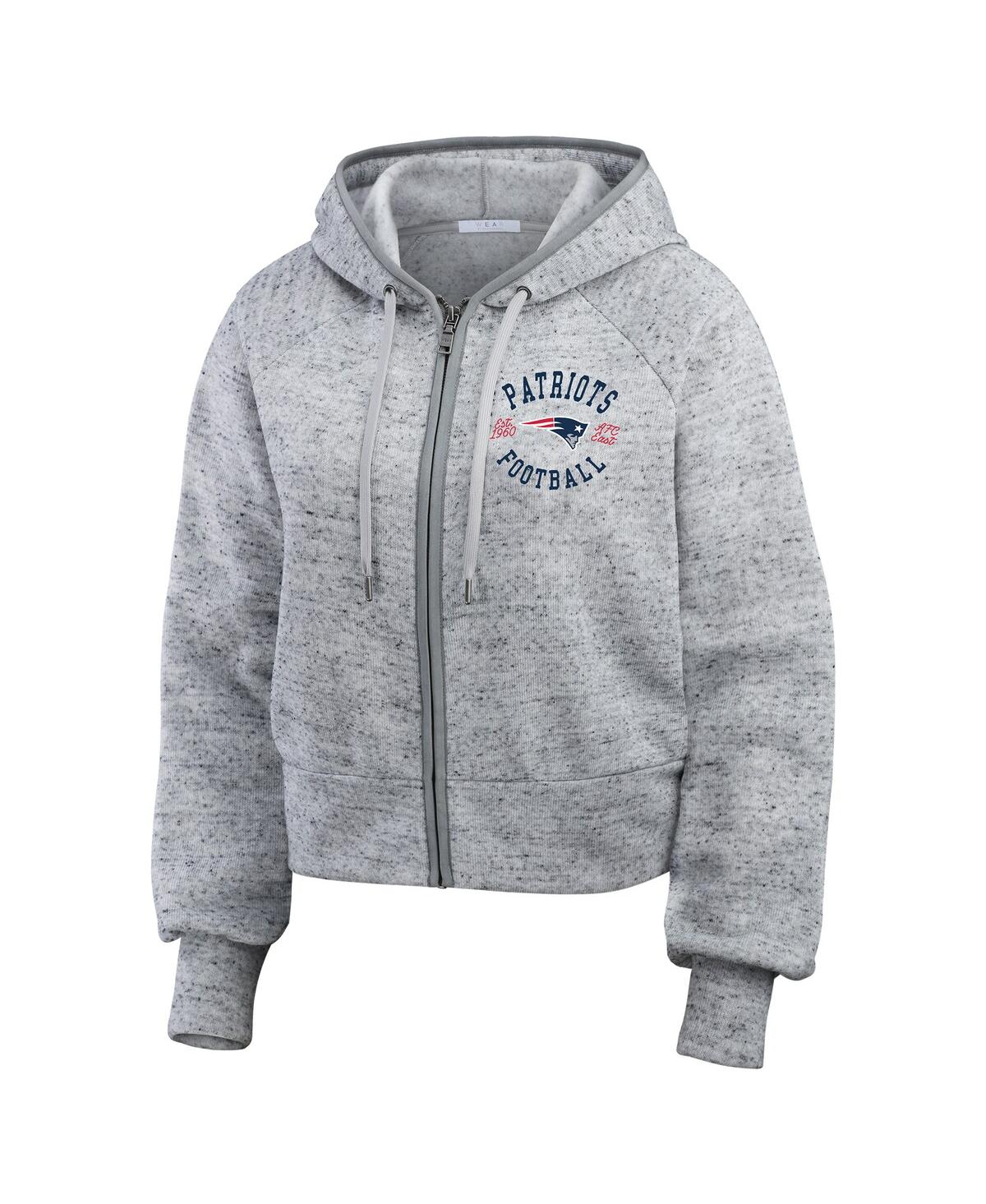 Wear By Erin Andrews Women's Heather Gray New England Patriots Speckled Fleece Cropped Full-zip Hoodie In Gray