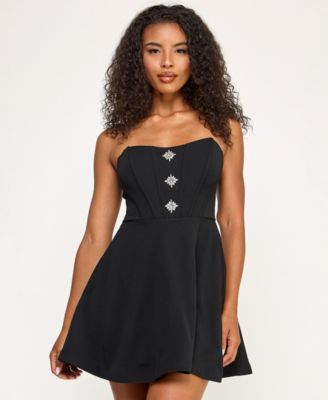 Juniors' Strapless Fit and Flare Short Dress