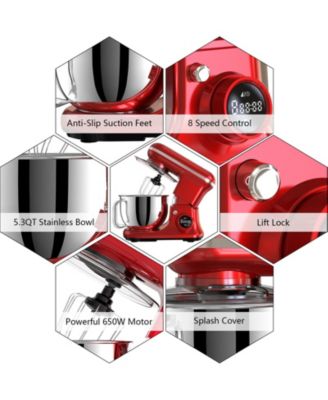 5.3 Qt Digital Display Stand Mixer 8 Speed with Egg Whisk, Dough Hook & Flat Beater