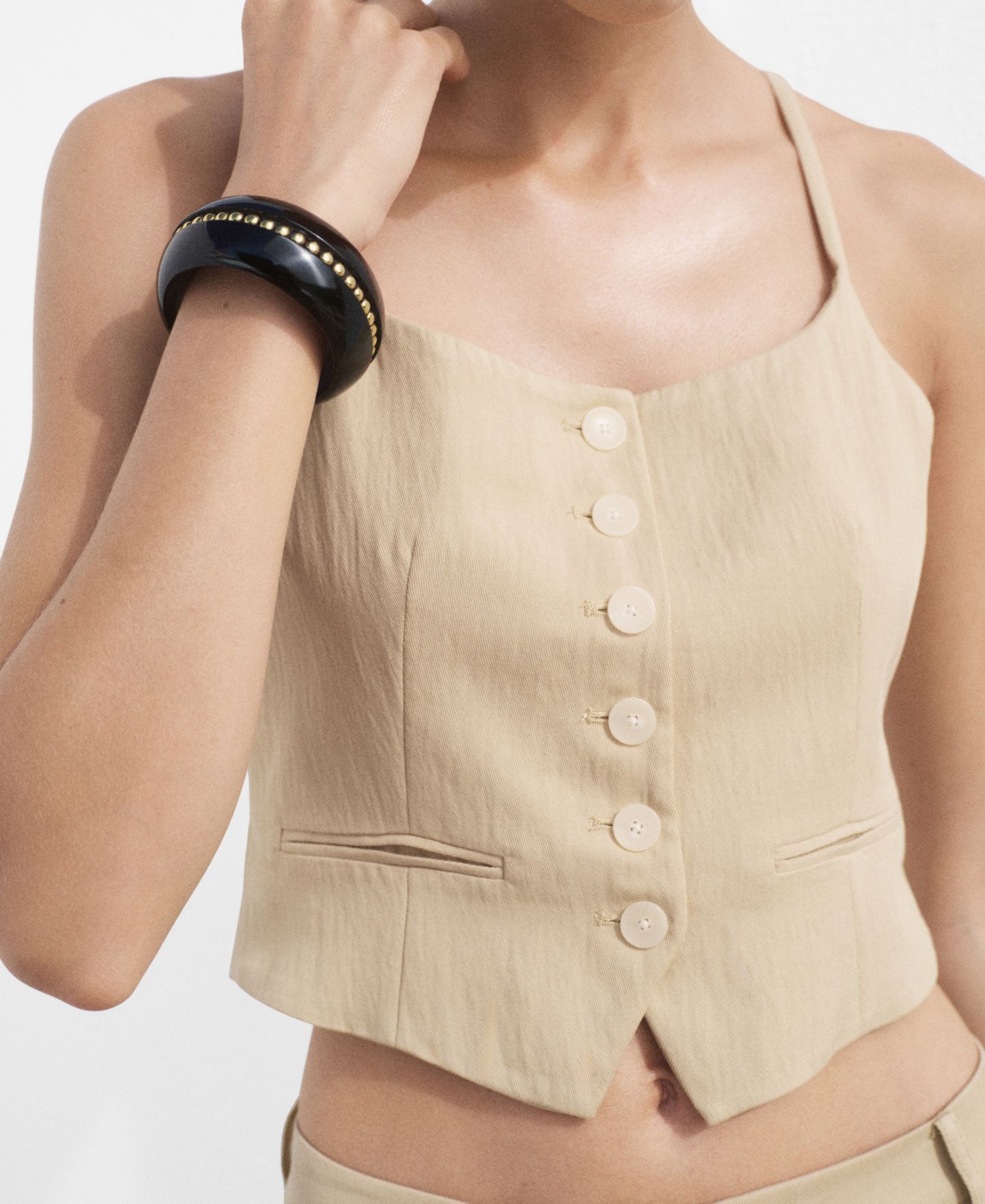 Женский жилет Mango Lyocell Suit Vest, цвет: Бежевый — фото 5