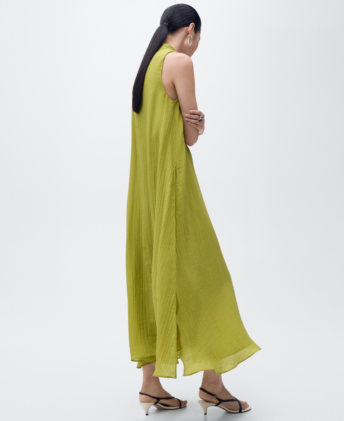 Mango Mock Neck Sleeveless Trapeze Dress In Green