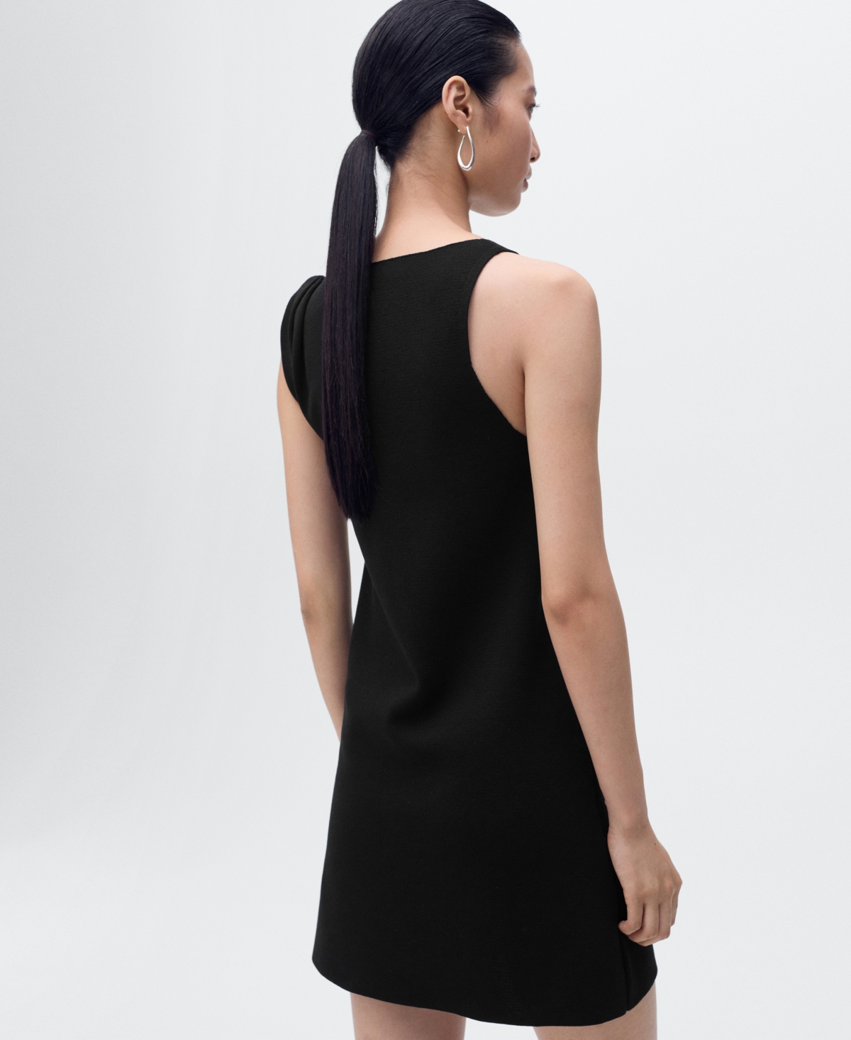 Mango Asymmetrical Knitted Dress With Strap In Black