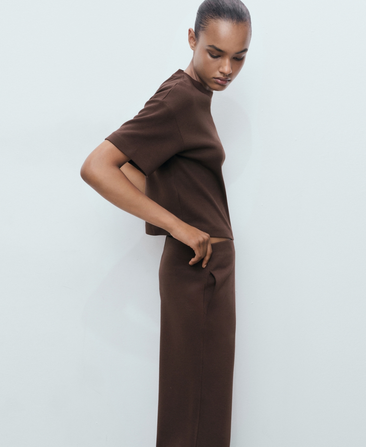 Mango Straight Fit Cotton Blend Pants In Brown