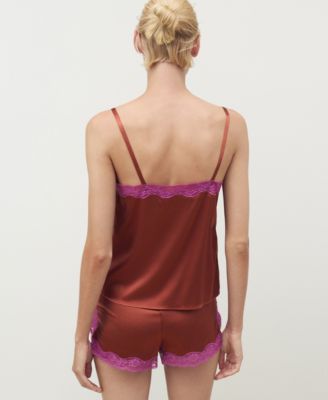 Women's Contrasting Lace Silk Top