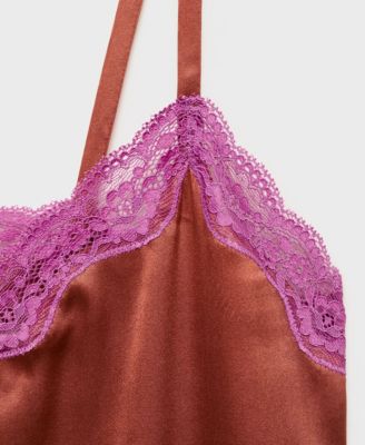 Women's Contrasting Color Lace Silk Nightdress