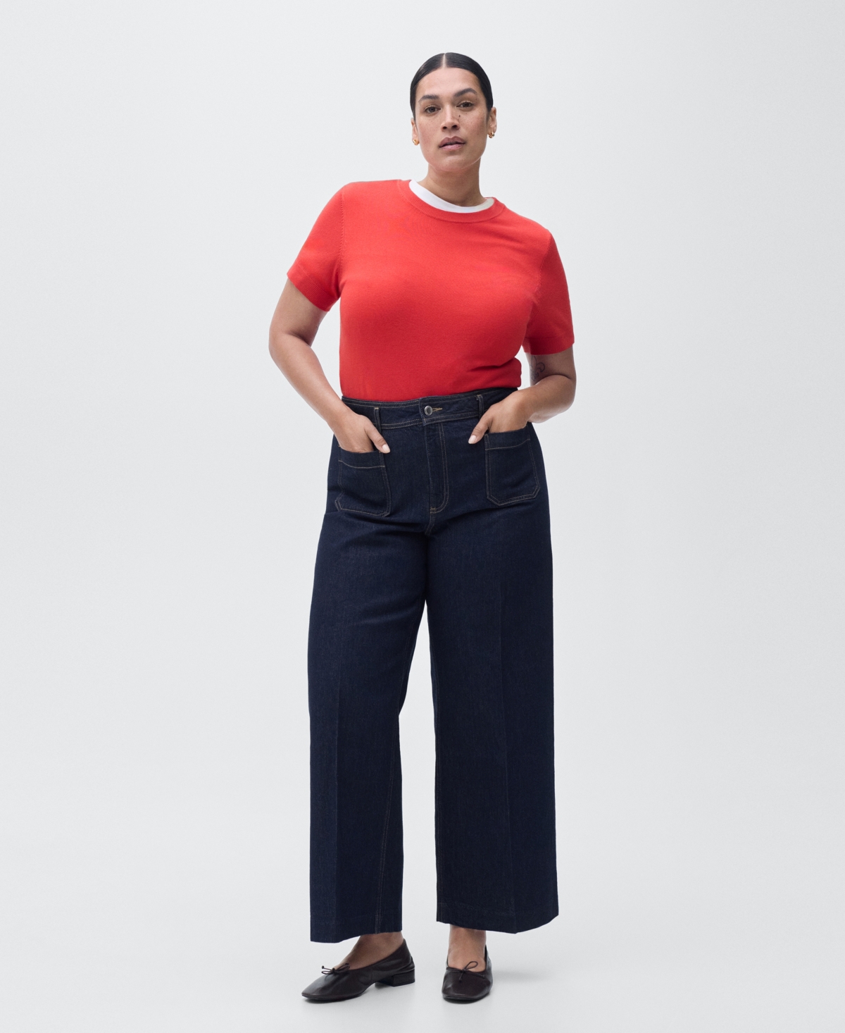 Mango Jessie Patch Pocket Wide Leg Jeans In Blue