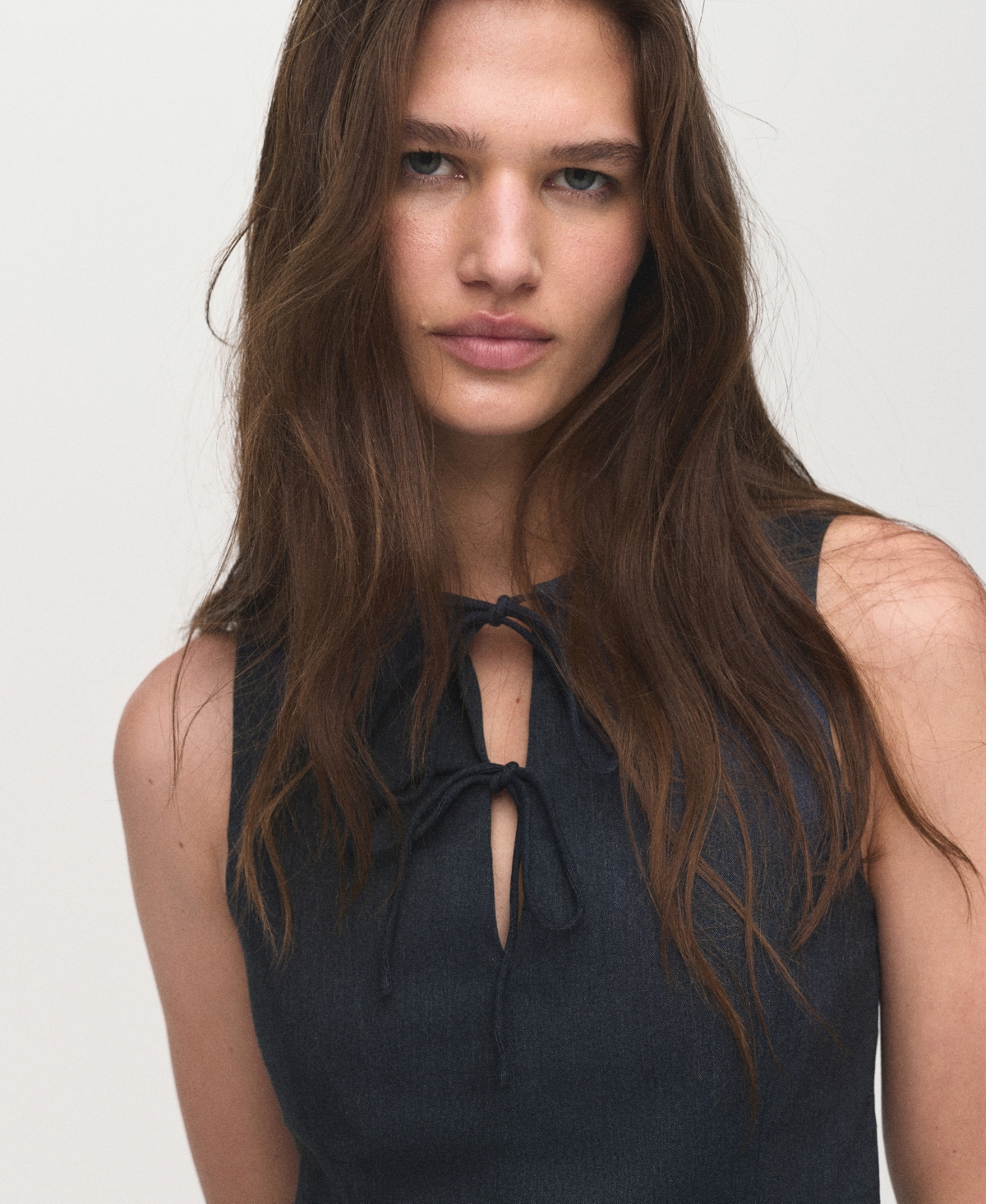 Mango Tie Front Sleeveless Top In Blue